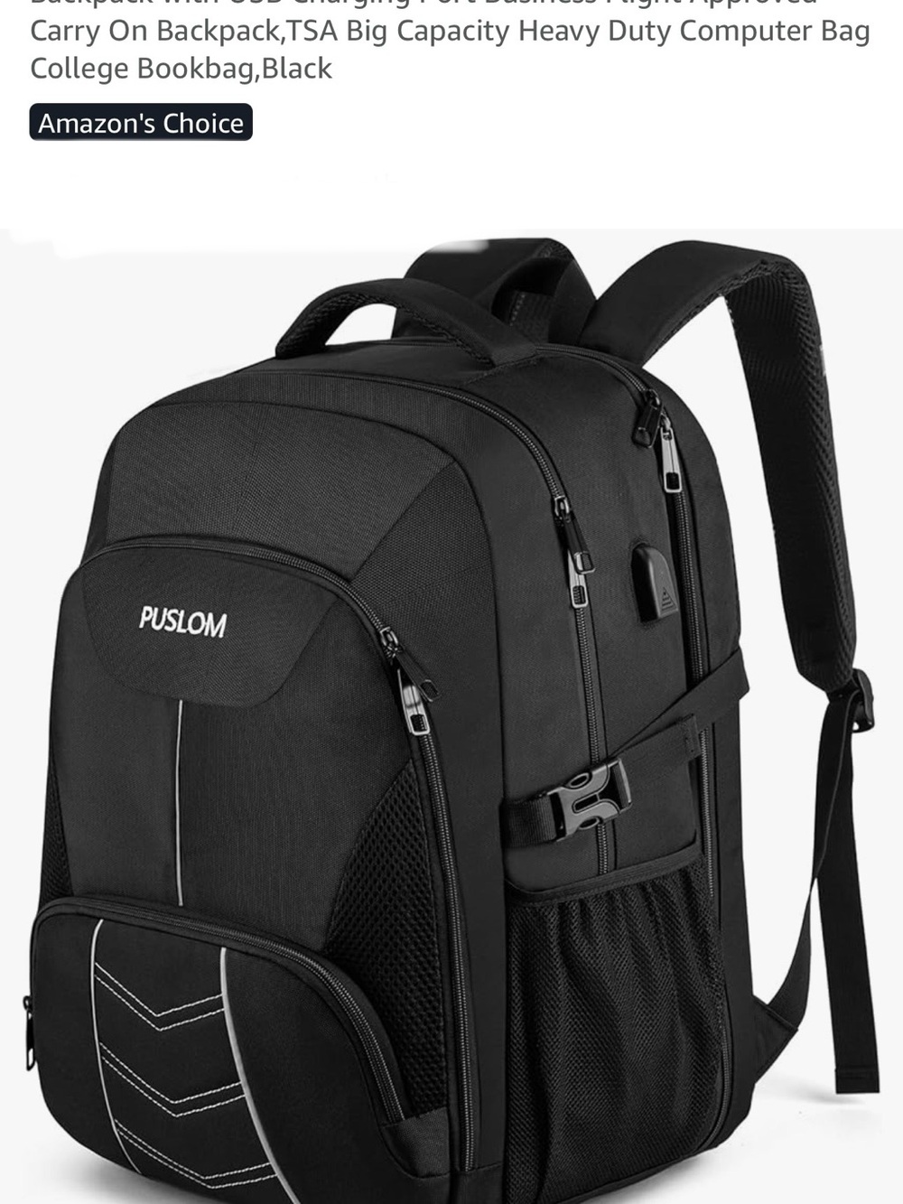 Puslom Men's Black Business Laptop Backpack